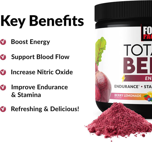 Force Factor Total Beets Energy Drink Mix, Superfood Beet Root Powder With Nitrates To Boost Energy And Support Circulation, Blood Flow, Nitric Oxide And Stamina, Heart Health Supplement, 30 Servings