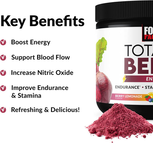 Force Factor Total Beets Energy Drink Mix, Superfood Beet Root Powder with Nitrates to Boost Energy and Support Circulation, Blood Flow, Nitric Oxide and Stamina, Heart Health Supplement, 30 Servings