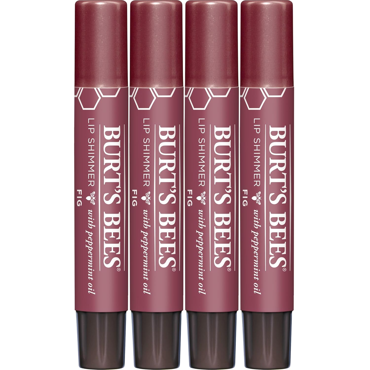 Burt'S Bees Shimmer Lip Tint Set, Tinted Lip Balm Stick, Moisturizing For All Day Hydration With Natural Origin Glowy Pigmented Finish & Buildable Color, Fig (4-Pack)