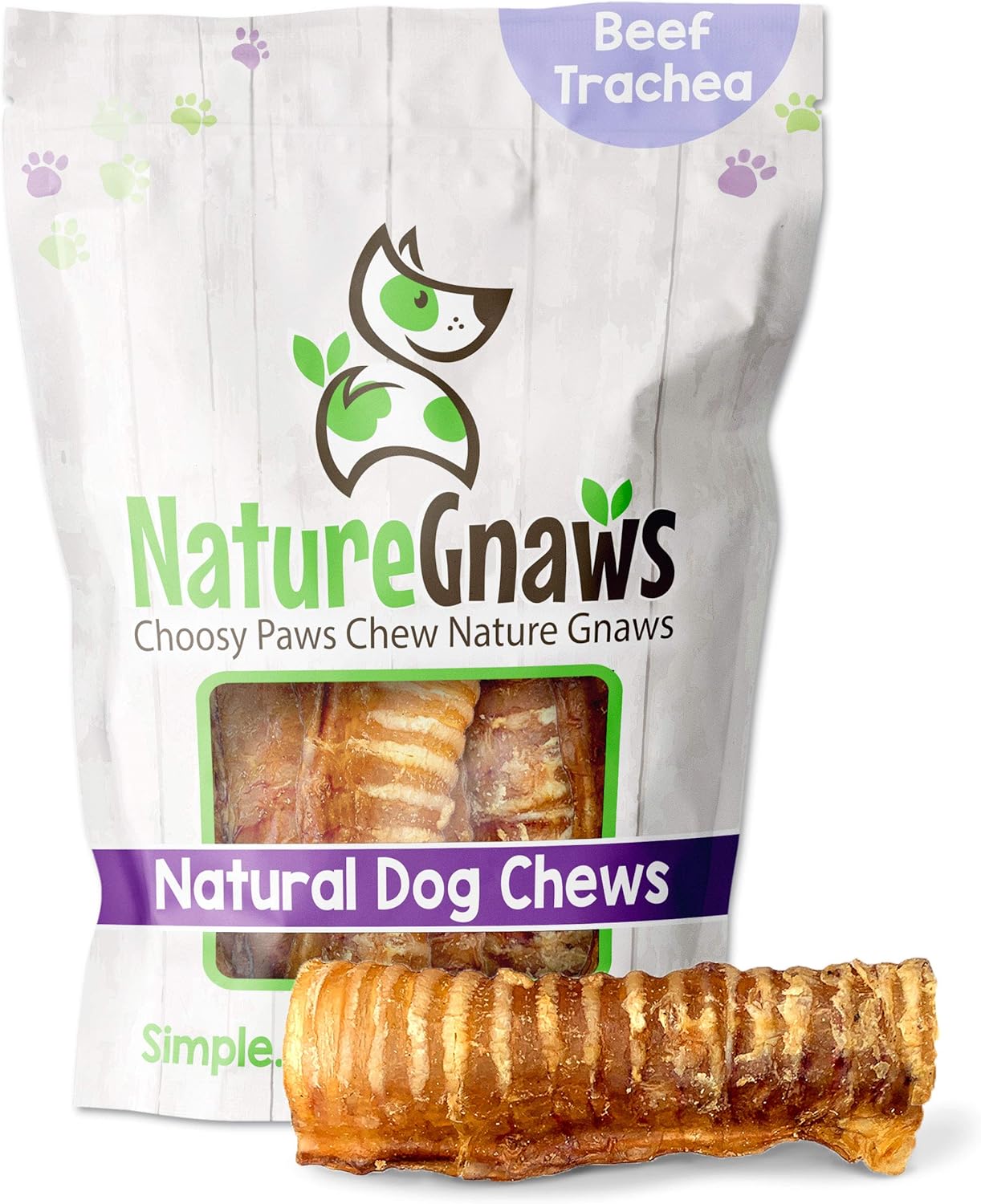 Nature Gnaws Beef Trachea Chews For Dogs 6" (6 Count) - Long Lasting Natural Crunchy Dog Chew Bones - Rawhide Free