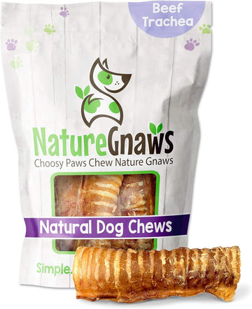 Nature Gnaws Beef Trachea Chews For Dogs 6" (6 Count) - Long Lasting Natural Crunchy Dog Chew Bones - Rawhide Free