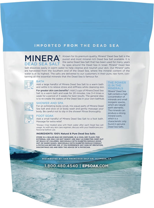Minera Fine Grain Dead Sea Salt For Bath & Soaking – 2 Lbs, Fast-Dissolving, 100% Pure & Natural, Unscented, Skin-Nourishing Sea Salt