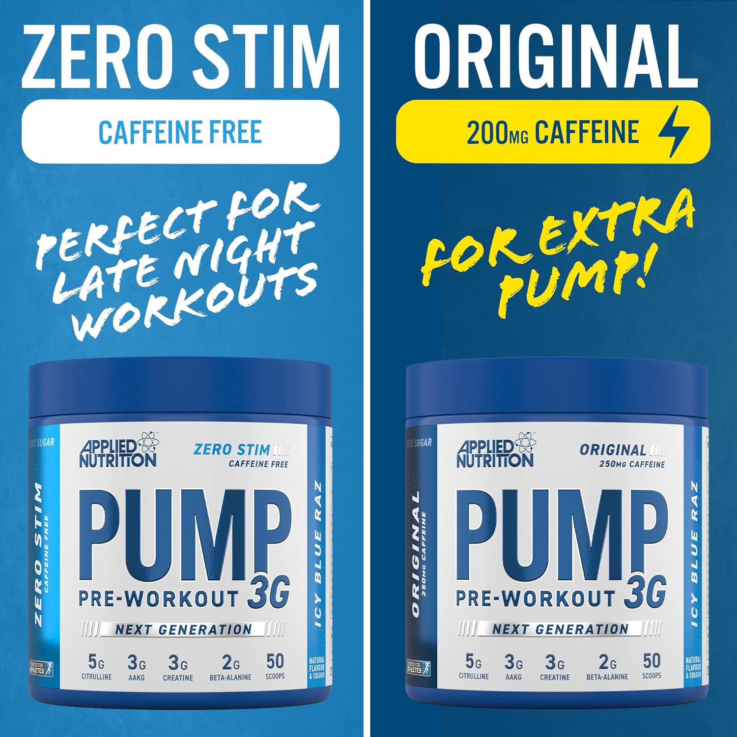 Applied Nutrition Pump Zero Pre Workout + 750ml Steel Protein Shaker - Zero Stim, Caffeine Free, Energy & Performance (375g - 25 Servings) (ICY Blue Raz) : Amazon.co.uk: Health & Personal Care