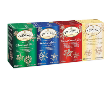 Twinings Holiday Variety Pack Tea Bags, Christmas Tea, Winter Spice, Gingerbread Joy, Peppermint Cheer, 20 Count (Pack Of 4), Enjoy Hot Or Iced