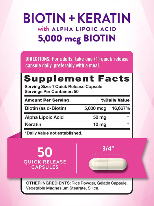 Biotin 5000 Mcg | 50 Capsules | With Keratin And Alpha Lipoic Acid | Non-Gmo & Gluten Free Supplement | By Nature'S Truth