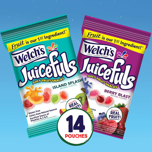 Welch'S Juicefuls Juicy Fruit Snacks, Island Splash/Berry Blast, Perfect For School Lunches Fruit Gushers, Bulk Pack, Gluten Free, Individual Single Serve Bags, 1 Oz (Pack Of 14)