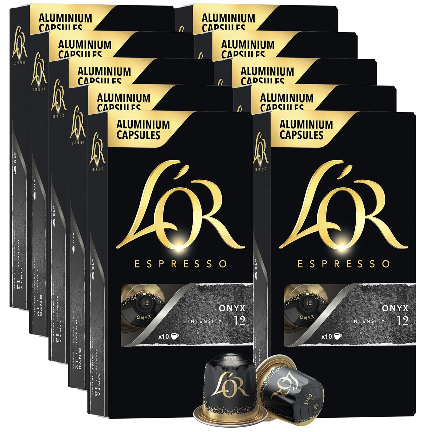 L'Or Onyx Espresso Pods Compatible With *Nespresso Machine Original Line & L'Or Barista System - 100 Aluminum Coffee Pods Intensity 12, 10 Count (Pack Of 10)