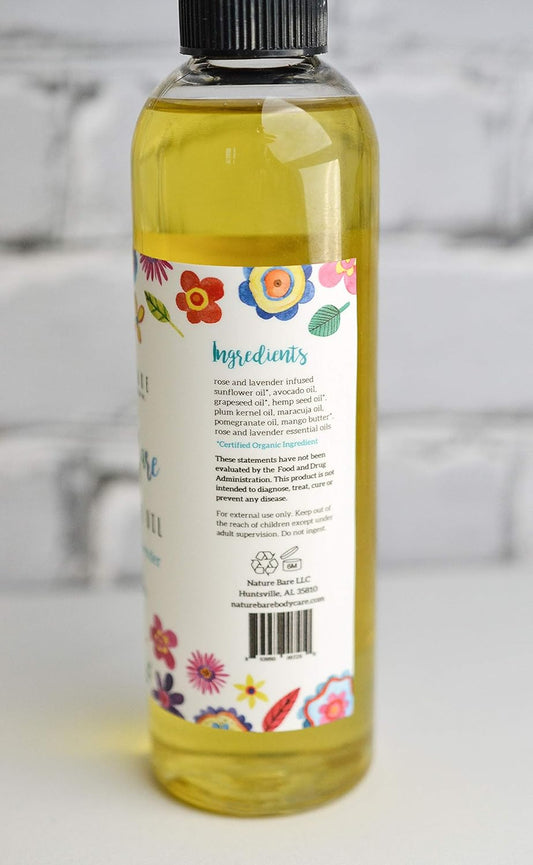 Organic Hypoallergenic Baby Massage Oil: Moisturizing Nourishing | Natural Hemp Pomegranate Avocado Sunflower | Hydrates Relieves Heals Sensitive Skin | Child Kid Boy Girl | 2oz