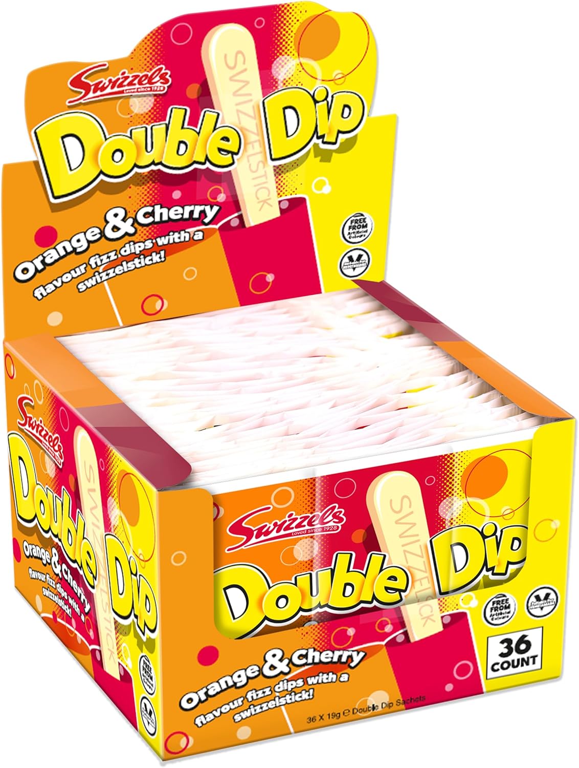 Swizzels Orange And Cherry Double Dip Sherbet Sweets 36 Sachets Of Fizzy Fun