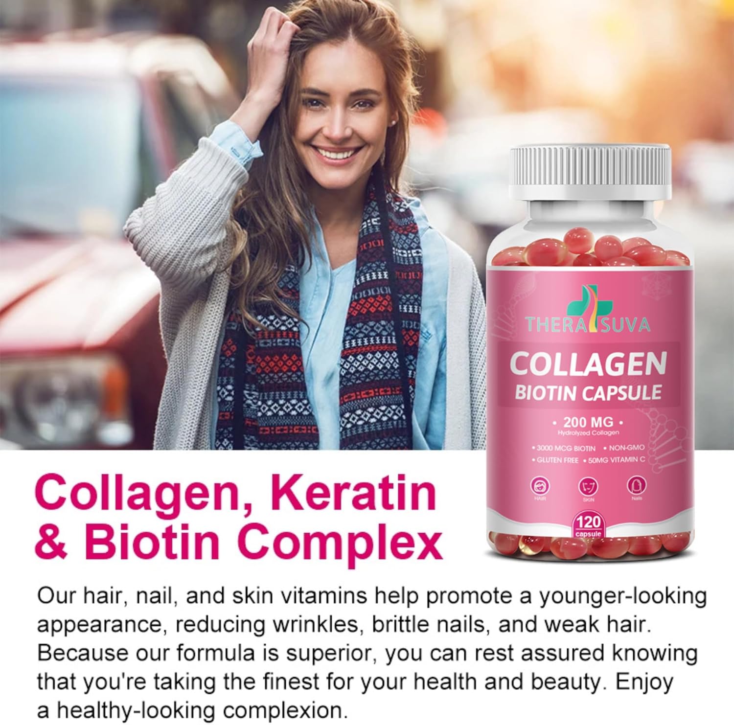Multi Collagen Complex 200Mg + Biotin 3000Mcg + Vitamin C 50Mg Per Serving! Promotes Healthy Hair, Beautiful Skin, And Nail Support! 120 Capsules, 60 Day Supply : Health & Household