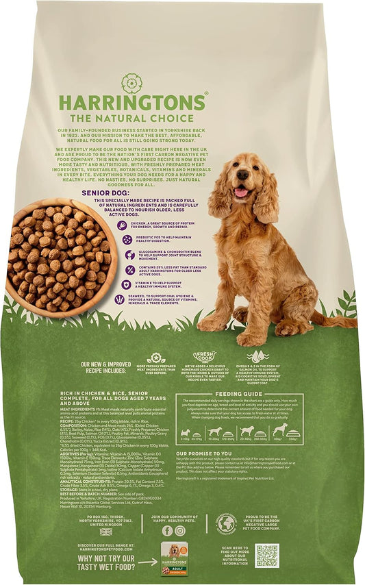 Harringtons Senior Complete Dry Dog Food Chicken & Rice 12kg - Made with All Natural Ingredients?HARRSENC-12