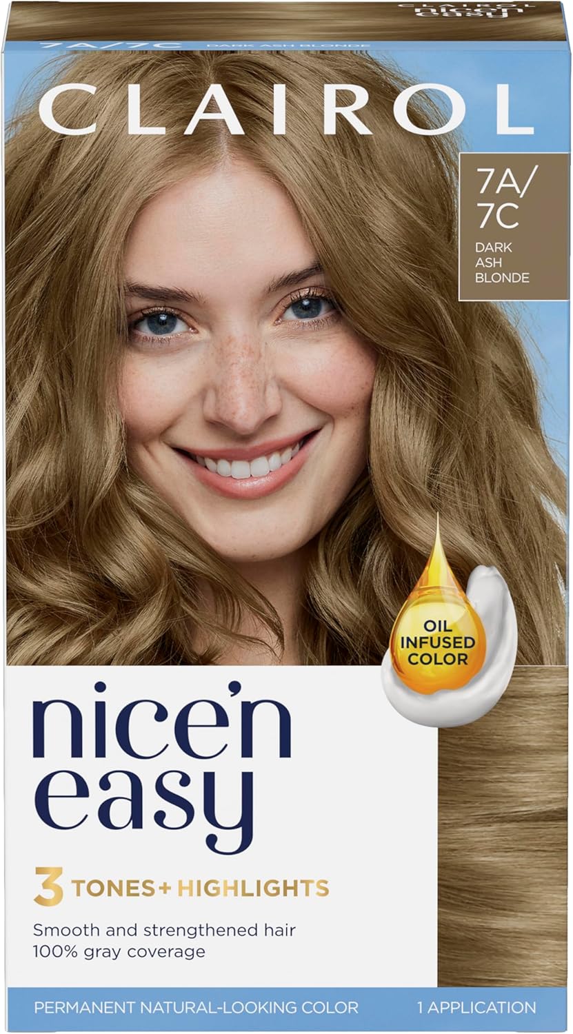 Clairol Nice'N Easy Crème, Natural Looking Oil Infused Permanent Hair Dye, 7A/7C Dark Ash Blonde