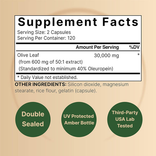 2 Pack Olive Leaf Extract 30000Mg, 480 Total Capsules | 40% Active Oleuropein, 50:1 Herbal Equivalent – Rich In Polyphenol & Flavonoid Antioxidants For Immune & Heart Health – Non-Gmo