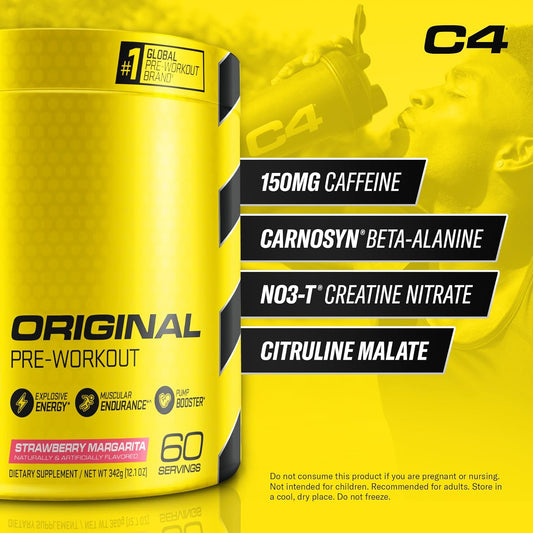 Cellucor C4 Original Pre Workout Powder Strawberry Margarita | Vitamin C For Immune Support | Sugar Free Preworkout Energy For Men & Women | 150Mg Caffeine + Beta Alanine + Creatine | 60 Servings