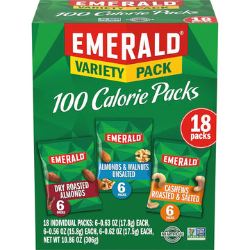 Emerald Nuts Mixed Nuts Variety Pack 18Ct (1-Pack) , 100-Calorie Individual Packs , Features Dry Roasted Almonds, Natural Almonds & Walnuts, And Roasted & Salted Cashews