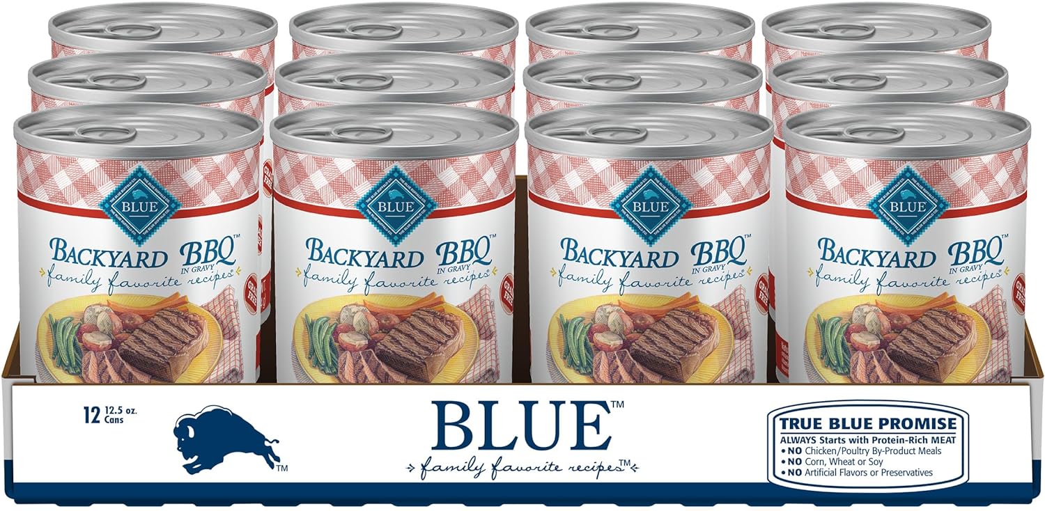 Blue Buffalo Family Favorites Adult Wet Dog Food, Made With Natural Ingredients, Backyard Bbq In Gravy, 12.5-Oz. Cans (12 Count)