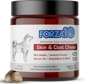 Forza10 Dog Skin And Coat Supplement With Omega 3 Fish Oil Dogs, Provides Dog Allergy Relief, Salmon Flavor Dog Vitamins & Supplements For Itchy Skin Relief, Dog Allergy Chews With Probiotics, 90 Ct