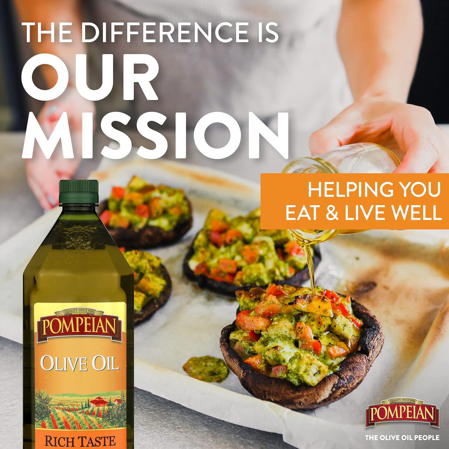 Pompeian Rich Taste Olive Oil, Full Flavor, Perfect For Grilling & Sauces, Naturally Gluten Free, Non-Allergenic, Non-Gmo, 48 Fl. Oz