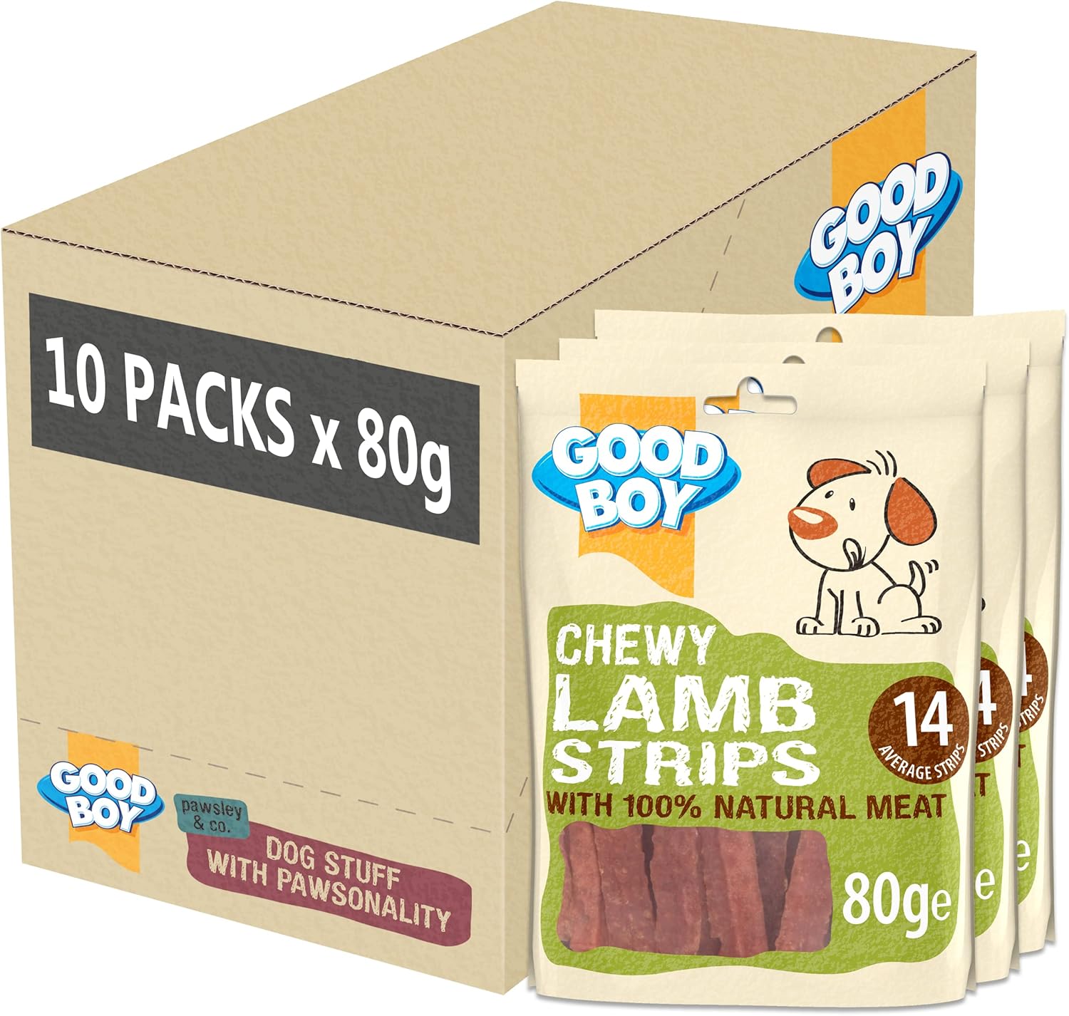 Good Boy Lamb Strips - Natural Dog Treats - Wheat And Cereal Free Recipe - Bulk Box - 10 X 80G