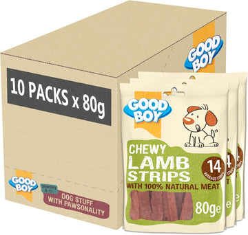 Good Boy Lamb Strips - Natural Dog Treats - Wheat And Cereal Free Recipe - Bulk Box - 10 X 80G