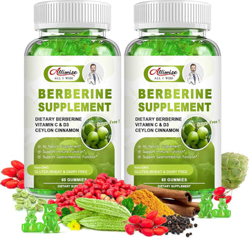 Sugar-Free Berberine Supplement Gummies, Original Berberine Hcl 1500Mg With Ceylon Cinnamon, Quercetin, Multivitamin, Support Immune & Gastrointestinal Function & Metabolism For Women & Men