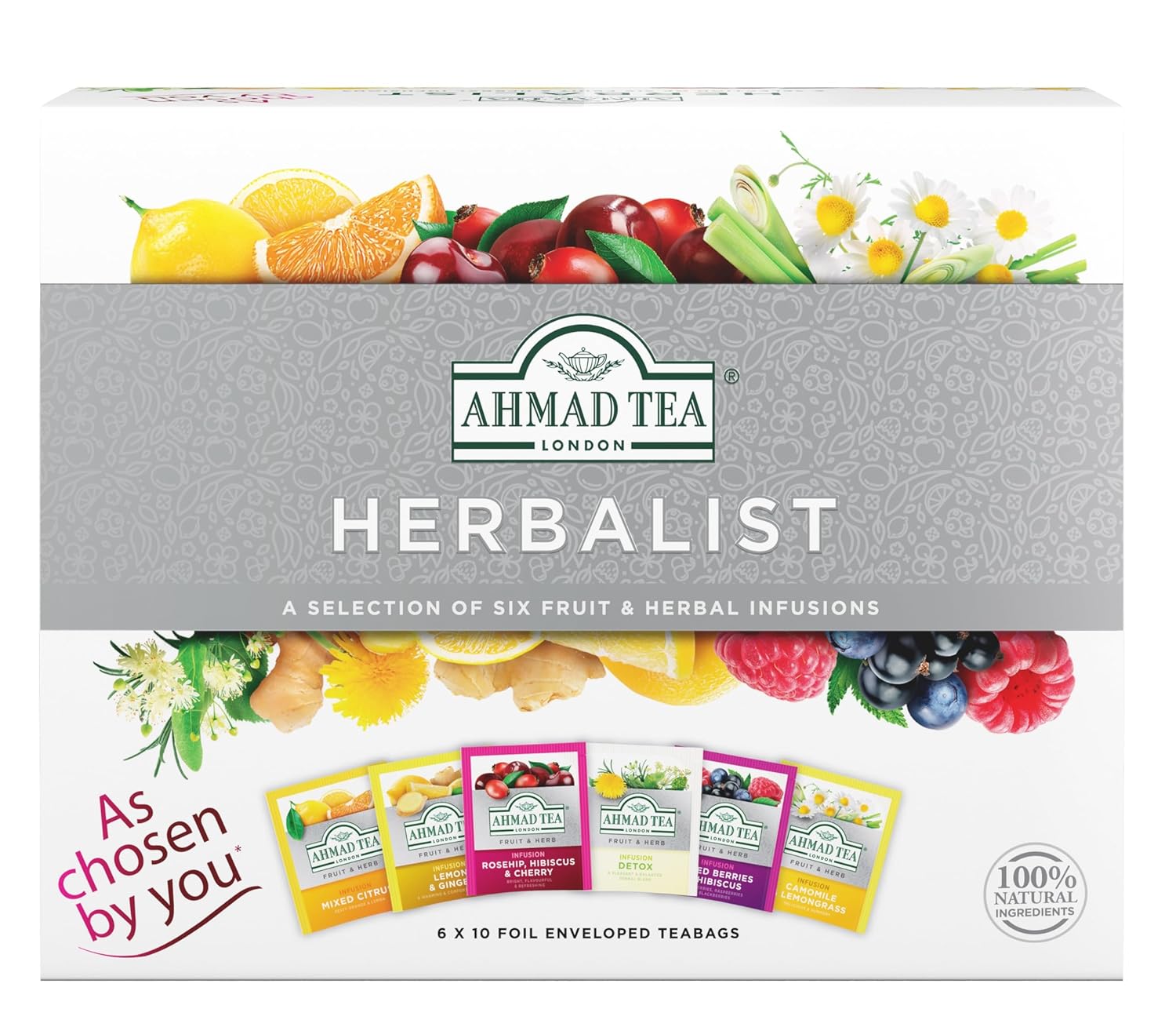 Ammad Tea Herbal Tea, Herbalist Variety Gift Box, 60 Foil Teabags - Decaffeinated & Sugar-Free