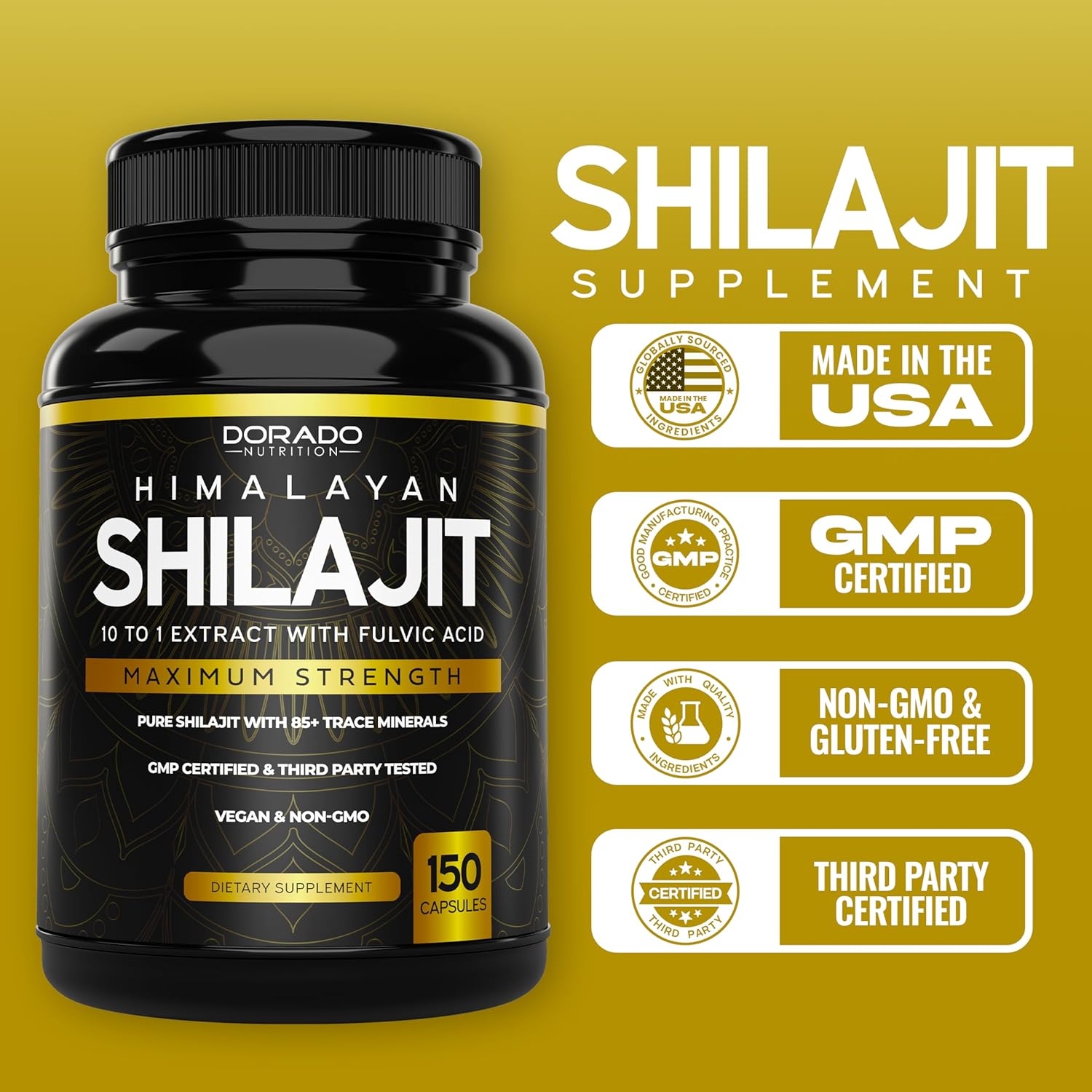 Pure Himalayan Shilajit With 85+ Trace Minerals (150 Capsules, 1000Mg Extract Per Serving) Pure Shilajit Capsules For Men & Women With Fulvic Acid For Immune Support - Usa Made