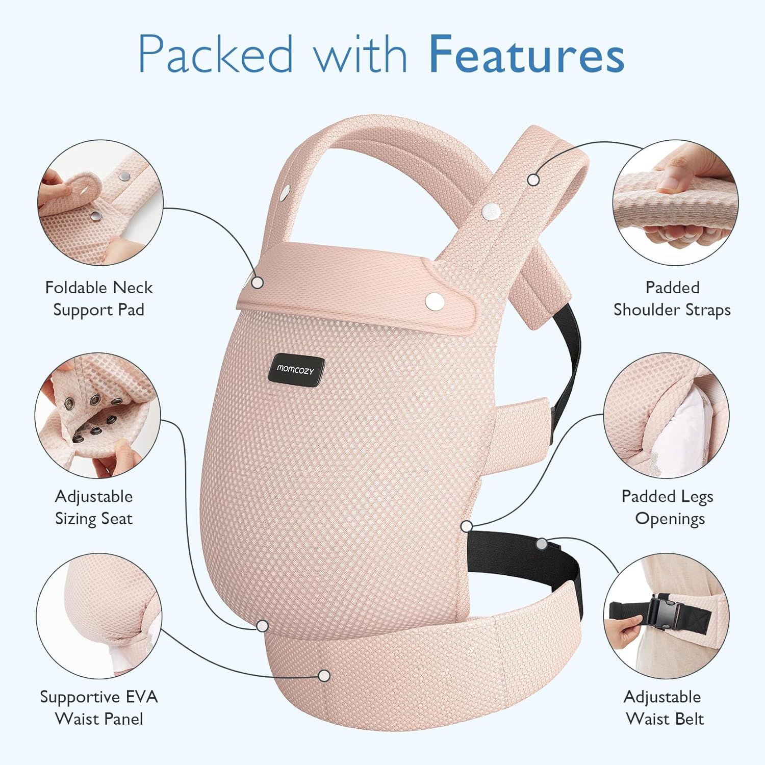 Momcozy Breathable Mesh Baby Carrier, Ergonomic and Lightweight Infant Carrier for 7-44lbs with Enhanced Lumbar Support, All Day Comfort for Hands-Free Parenting, Air Mesh-Pink : Baby