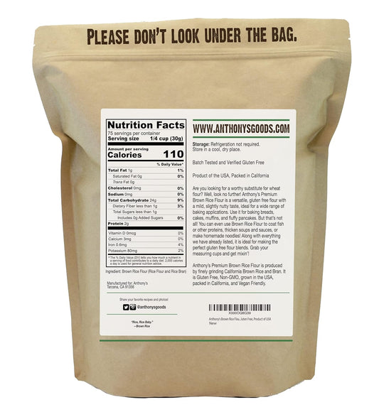 Anthony'S Brown Rice Flour, 5 Lb, Gluten Free, Non Gmo, Product Of Usa, Vegan