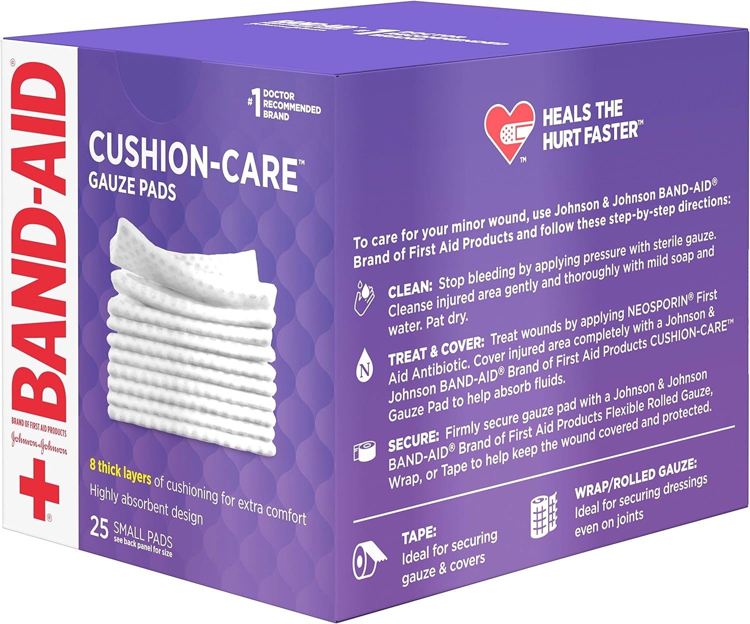 Band-Aid Brand Cushion Care Non-Stick Gauze Pads, Individually-Wrapped, Small, White, 2 x 2 in, 25 Count, Pack of 3 : Health & Household