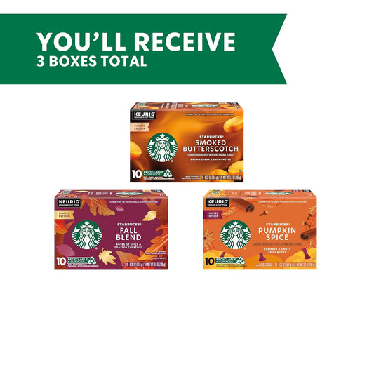 Starbucks K-Cup Coffee Pods, Fall Bundle, Medium Roast And Naturally Flavored Coffee For Keurig Coffee Makers, 100% Arabica, Limited Edition, 3 Boxes (30 Pods Total)
