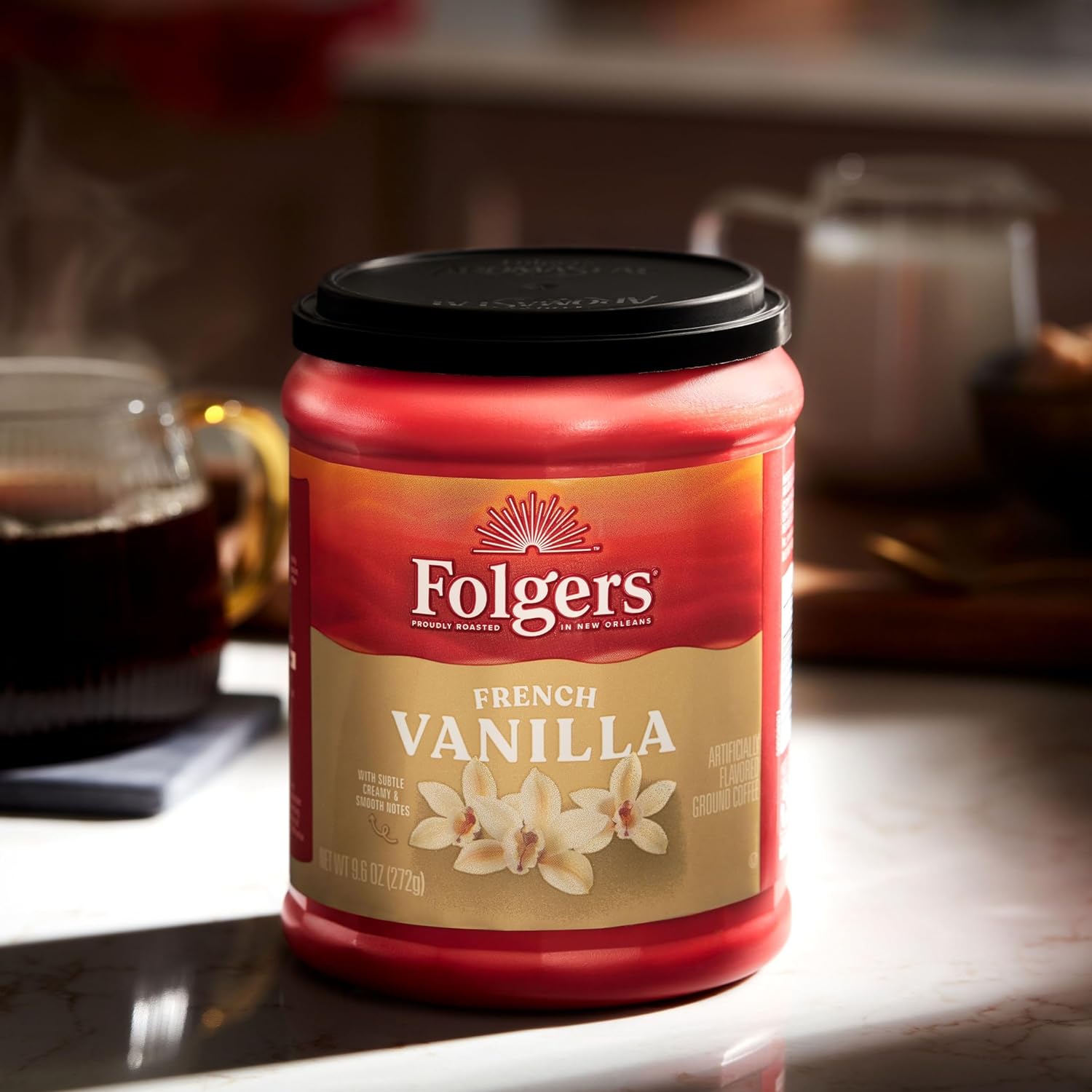Folgers French Vanilla Flavored Ground Coffee, 9.6 Ounce Canister (Pack of 6) : Grocery & Gourmet Food