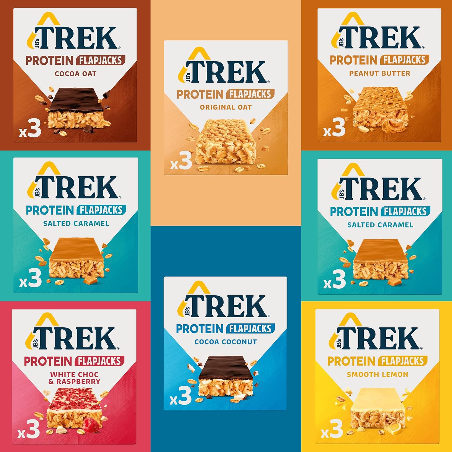 Trek Protein Flapjacks Bars 24 X 50G - Mixed Case Variety Pack - Natural Ingredients Snacks, Vegan Protein Bar