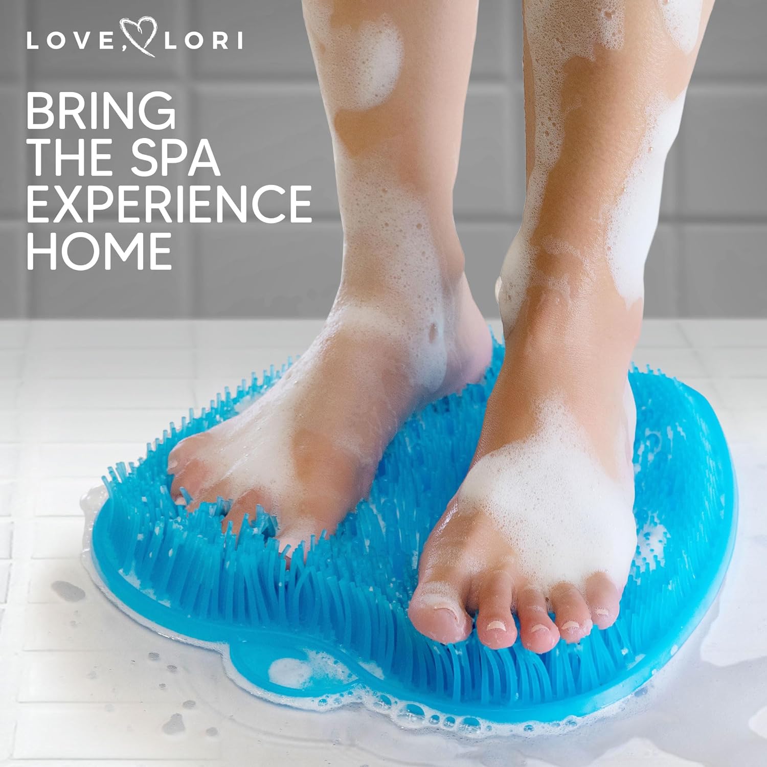 Foot Scrubber Back Scrubber for Shower – Premium Silicone Shower Foot Scrubber Mat – Bathroom Accessories Apartment Essentials (Blue) : Health & Household