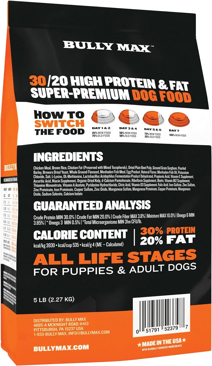 Bully Max High Performance Premium Dry Dog Food for All Ages - High Protein Natural Puppy Food for Small & Large Breed Puppies & Adult Dogs, 15 lb Bag : Pet Supplies