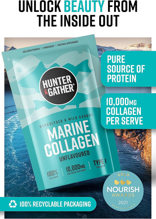 Hunter & Gather Marine Collagen Powder Twin Pack | Pure Unflavoured Premium Hydrolysed Wild Caught Marine Collagen Peptides Powder For Hair Skin Nails Muscles | Collagen Supplements For Women And Men