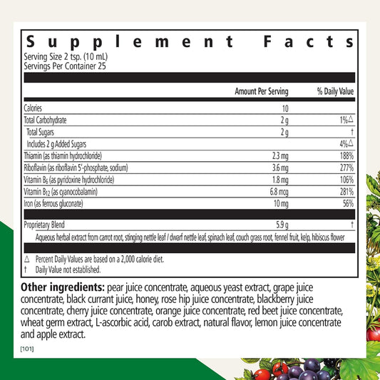 Floradix By Salus Iron & Herbs - Liquid Herbal Supplement For Energy Support* - Iron Supplement With Vitamin C & B Complex Vitamins - For Men & Women - 23.7 Fl Oz
