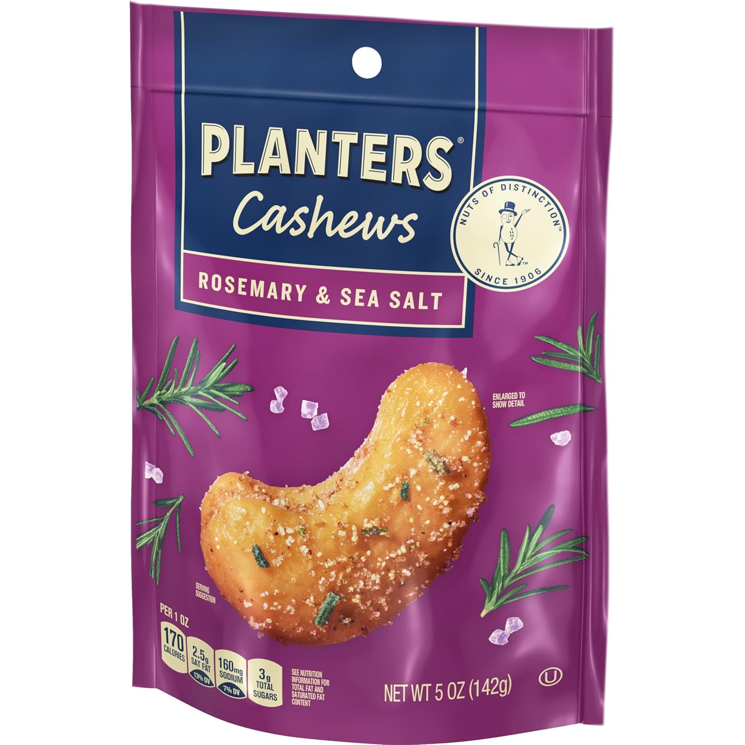 Planters Cashews Rosemary & Sea Salt, Party Snacks, 5 Oz Bag