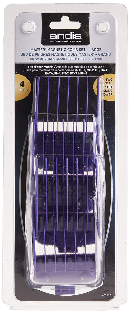 Andis 01415 Master Dual Magnet Large Comb Set - Crafted With High-Grade Metal, Contains 4 Different Size Combs - Providing A Comfortable & Snag-Free Experience - Purple