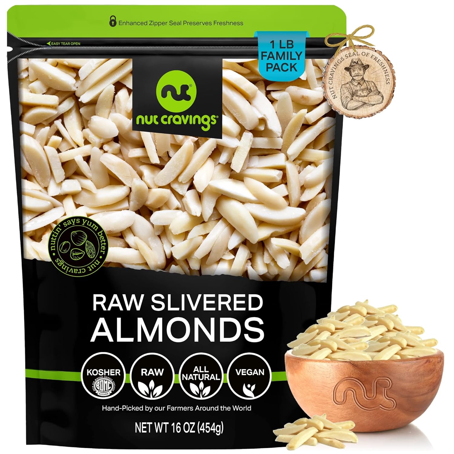 Nut Cravings - Raw Slivered Almonds, Unsalted, (16Oz - 1 Lb) Packed Fresh In Resealable Bag - Nut Snack - Healthy Protein Food, All Natural, Keto, Vegan, Kosher Ideal For Trail Mixed Nuts