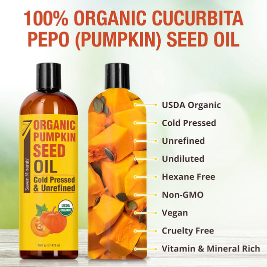 New Pumpkin Seed Oil For Hair Growth, Face, & Body - Big 16Oz Bottle - Usda Organic, Cold-Pressed, & Hexane Free - Lightweight, Non-Greasy, & Deeply Moisturizing For Scalp, Skin, & Hair