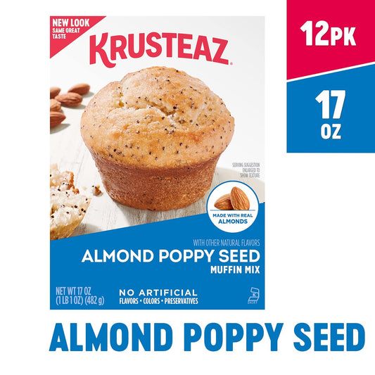 Krusteaz Almond Poppy Seed Muffin Mix, Made with Real Almonds, Baking Mix, No Artifical Flavors, No Artifical Colors, and No Artifical Preservatives, 17-ounce Boxes (Pack of 12)
