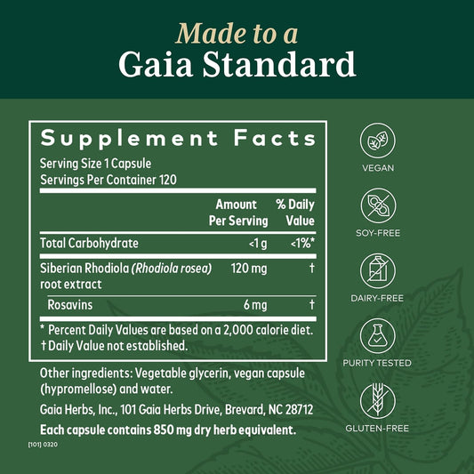 Gaia Herbs, Rhodiola Rosea, 120 Capsules