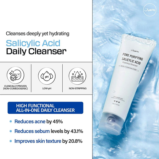 Jumiso Pore-Purifying Salicylic Acid Foaming Cleanser - Korean Face Wash With 0.5% Bha Blue Clay - Oil Control Low Ph Non-Comedogenic Glass Skin Texture Improvement - All Skin Types Daily Use 4.23 Oz