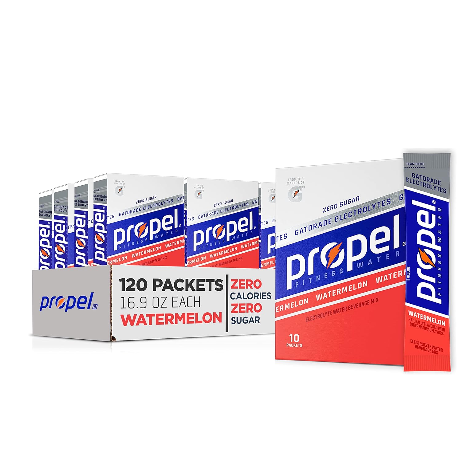 Propel Powder Packets. Watermelon With Electrolytes, Vitamins And No Sugar, 10 Count (Pack Of 12) - Packaging May Vary