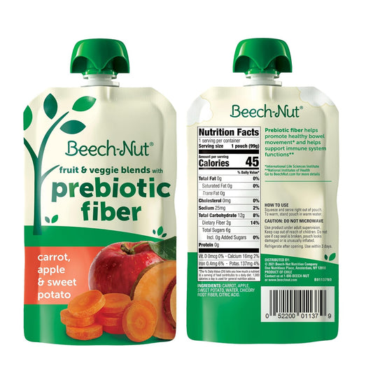 Beech-Nut Baby & Toddler Food Pouches With Prebiotic Fiber, Carrot Apple & Sweet Potato, 3.5 Oz (18 Pack)