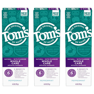 Tom'S Of Maine Whole Care Natural Toothpaste With Fluoride, Peppermint, 4 Oz. 3-Pack (Packaging May Vary)