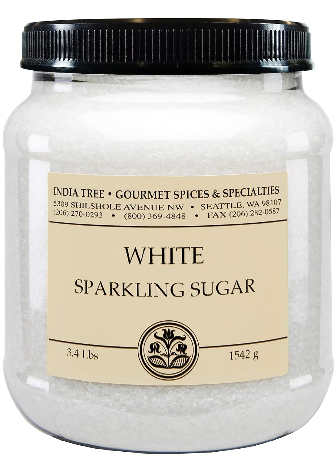 India Tree Sparkling White Sugar, 3.4 Pound Jar, Shimmery Sugar Sprinkles For Baking, Coffee And Decorating