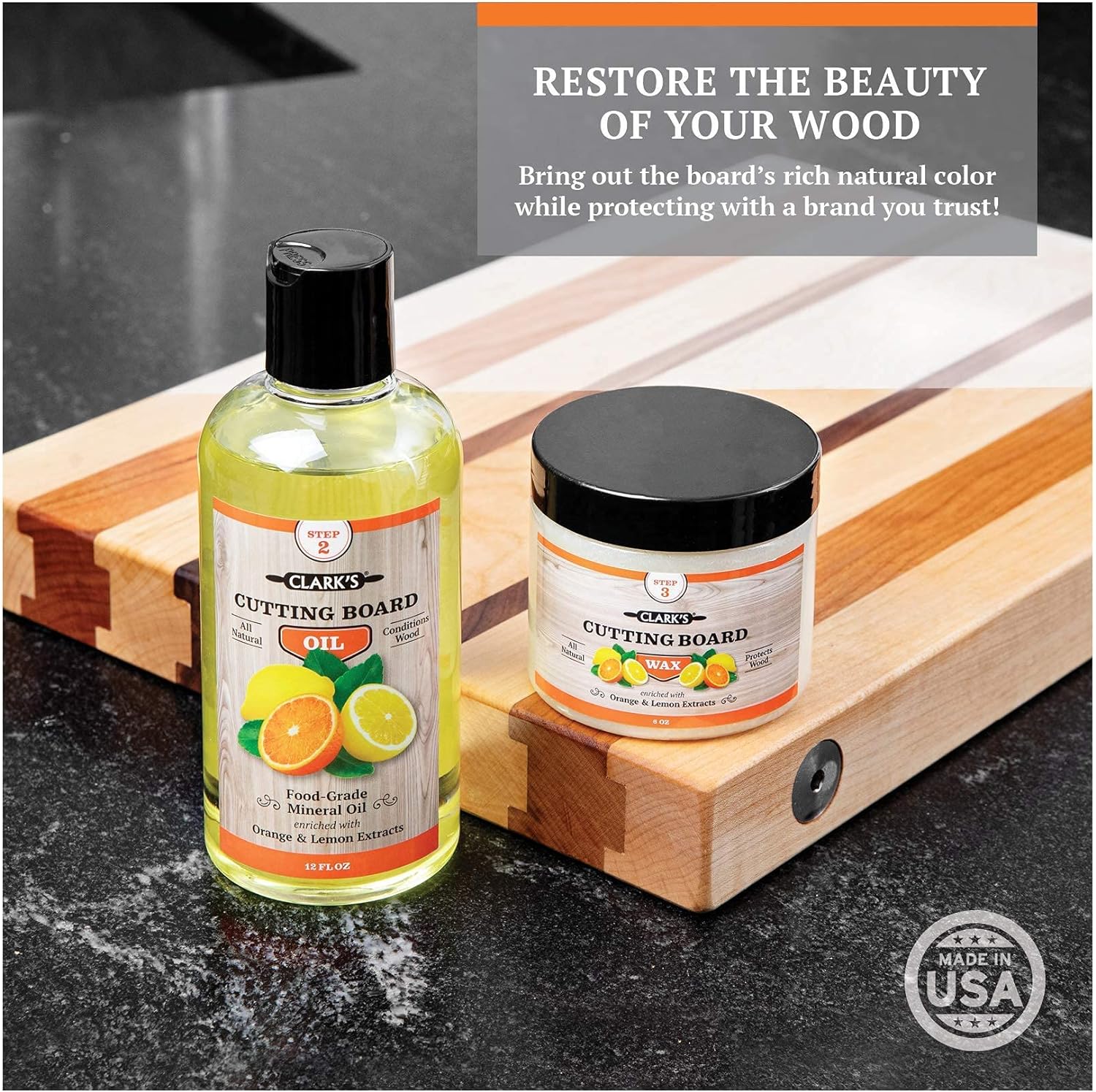 CLARK'S Cutting Board Soap, Oil, and Wax All 3 Products Needed for Perfectly Preserving your Favorite Butcher Block, Cutting Board, Wood Bowl, Utensils, Counter Top and More! : Health & Household