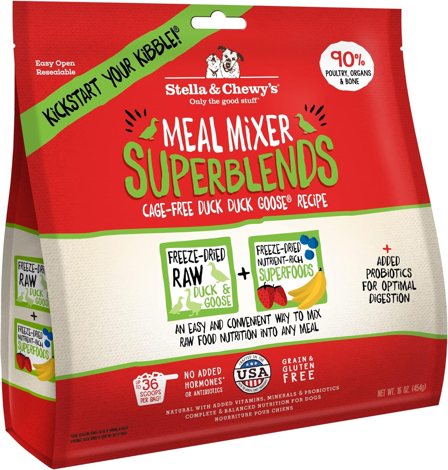 Stella & Chewy'S Freeze-Dried Raw Cage-Free Duck Meal Mixer Superblends Grain-Free Dog Food Topper, 16 Oz. Bag, Freeze-Dried Raw Meal Mixer Superblends
